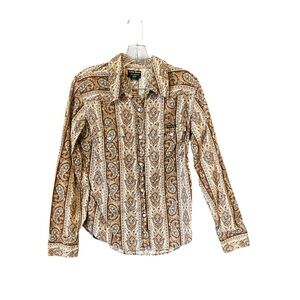 Lucky Brand shirt makers western corduroy shirt women L brown paisley pearl snap